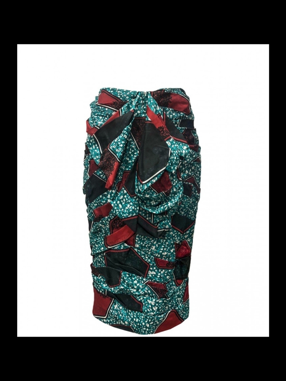 Burberry Prorsum Teal, Red and Black Patterned Silk Skirt